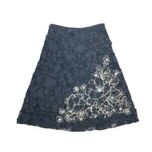 Vintage 90s Forever 21 black textured floral low rise a-line skirt S